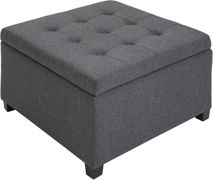 31x26x17inch 450lb Premium Quality Tufted Cotton Storage Ottoman LiftTop Standard Metal Hinge Premium Rubberwood FFor rame Gray