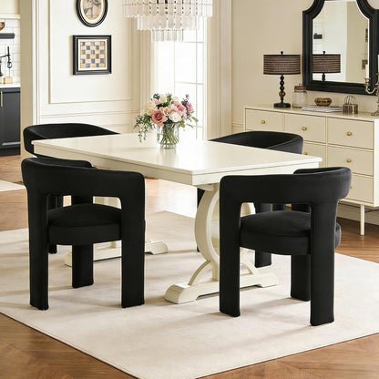 Modern Barrel Dining Chairs Set of 2, No Assembly Velvet Upholstered Dining Room Chairs with Open Back and 3 Legs, Comfy Accent Armchairs for Living Room/Bedroom/Kitchen/Reading, Black