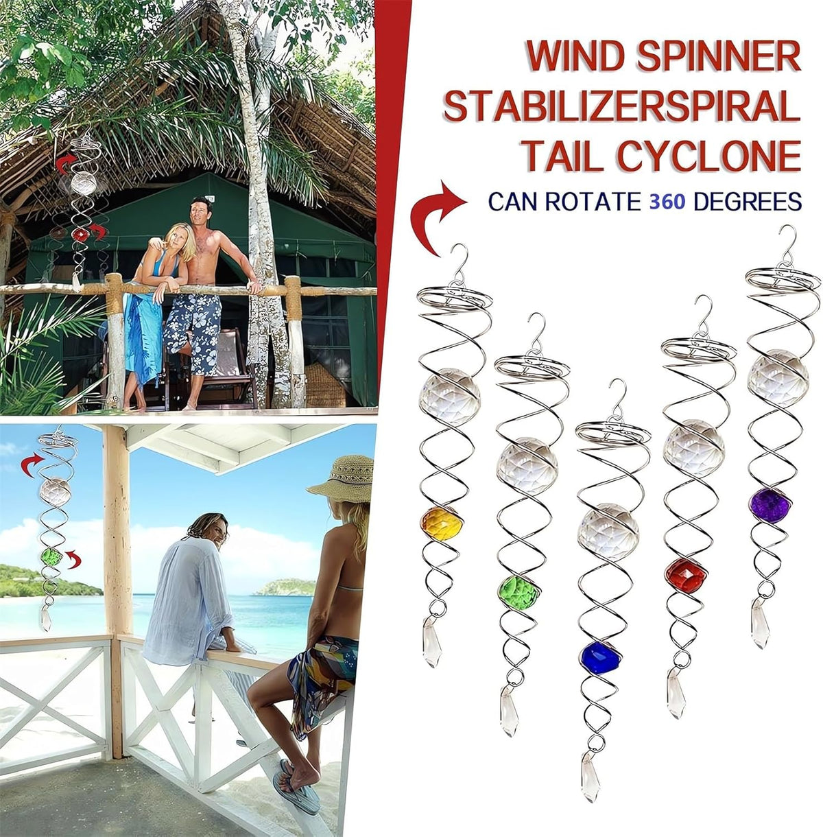 Decorative Spiral - 2024 New Gazing Ball Spiral Tail Wind Spinner Stabilizer, Spinfinity Designs Hanging Kinetic Wind Spinners Decorative Spiral Crystal Sun Catchers Rainbow Maker (Blue, 9in)