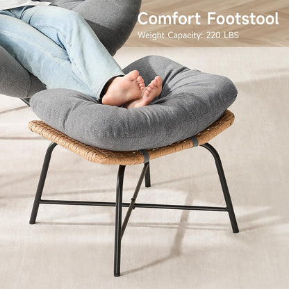 ONBRILL Papasan Rocking Chair with Ottoman,Oversized Papasan Chair with Padded Cushion, Indoor & Outdoor Rocker Chair for Living Room, Patio, Garden, Light Gray