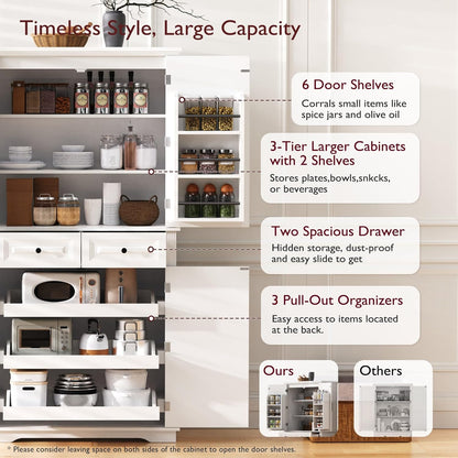 71" Tall Kitchen Pantry Cabinet with Storage, Cupboard for Kitchen