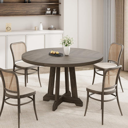 Garvee 47 Inch Round Dining Table for 4-6, Wood Kitchen Table with Cross Base and Adjustable Foot Pads, Dining Room Table with Circle Tabletop for Dining Room, Kitchen, Living Room, Brown