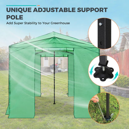 EAGLE PEAK Instant Pop-up Greenhouse, Indoor Outdoor Plant Gardening Green House, Roll-Up Zipper Doors and Side Windows, Walk in 12x8 ft, Green/Clear