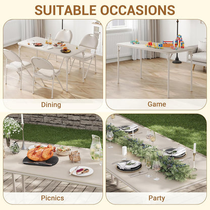 coucheta 5-Piece Rectangle Folding Table and Chairs Set, Foldable Portable Card Table and Chairs, Scratch & Stain Resistant Tabletop, for Dining Room, Living Room, Office, Camping, Gatherings, Beige