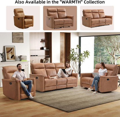 CANMOV Manual Loveseat Recliner Sofa, Wall-Hugger 2 Seat Reclining Love Seat Couches, Leathaire Reclining Sofa Set, Double Seater Recliner Chair for Living Room, Office, Apartment, Brown