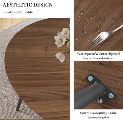 HIPIHOM 43.3 Inch Walnut Round Dining Table for 4, Space-Saving Dinette Perfect for Kitchen Dining Living Room(Walnut Table)