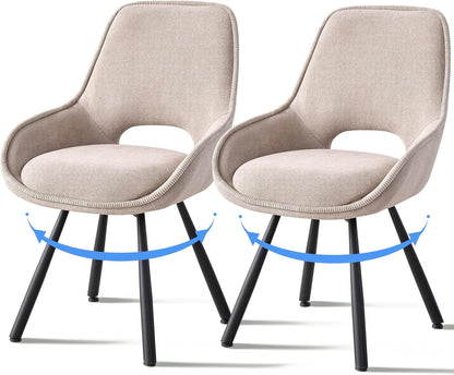 Swivel Dining Chair Set of 2, Modern Upholstered Fabric Kitchen Chairs with Thicken Cushion for Living Room Bedroom Restaurant (Beige)