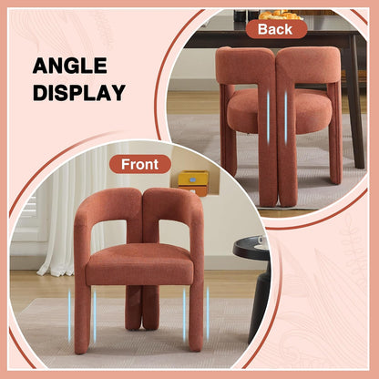 adochr Modern Barrel Dining Chairs Set of 6, Upholstered Linen Dining Room Chair with Wooden Legs, Accent Chairs with Arms, Comfy Side Armchairs for Kitchen/Dining Room/Living Room, Orange