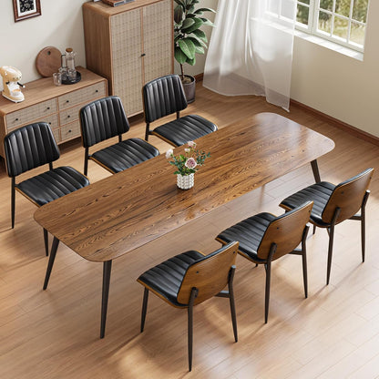 YaFiti Dining Chairs Set of 2, Mid Century Modern PU Leather Kitchen Chairs | Ergonomic Walnut Backrest, Upholstered Waterproof Faux Leather Seat, Stable Metal Legs, Adjustable Footpads, Black Pinstripe