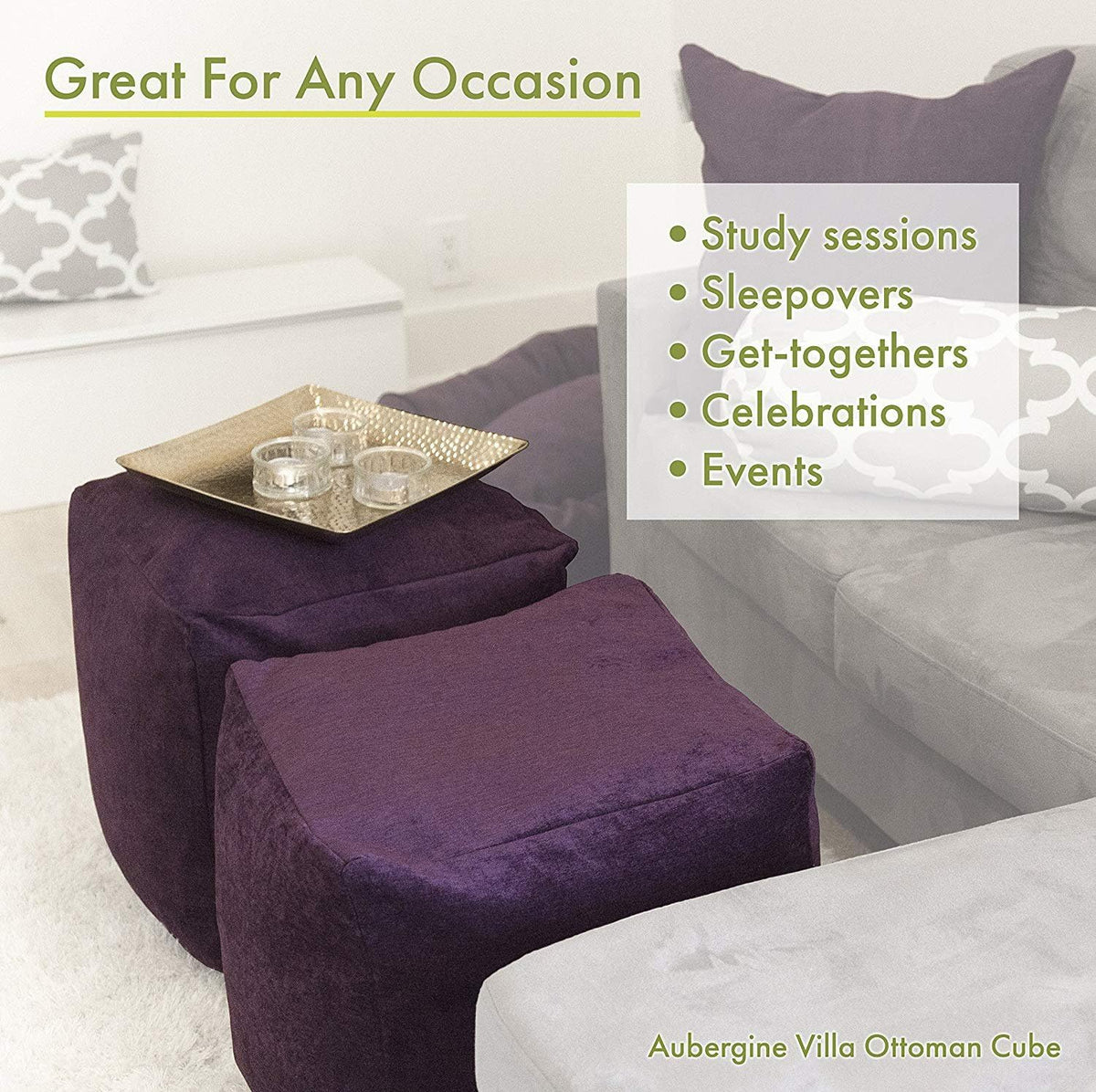 Majestic Home Goods Aruba Indoor/Outdoor Bean Bag Ottoman Pouf Cube, 17" L x 17" W x 17" H, Gray