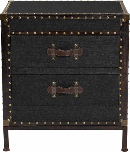 Baxton Studio Laura Vintage Black Canvas 2-Drawer End Table Trunk