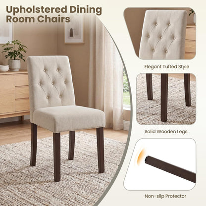 Upholstered Dining Chairs Set of 2, Modern Fabric Dining Chairs with Tufted Design, Kitchen Side Chairs, Farmhouse Dinner Chair with Wood Legs for Kitchen Restaurant Living Room, Beige