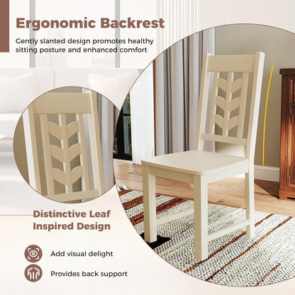 GIANTEX Wooden Dining Chairs Set of 2, Kitchen Chair w/Rubber Wood Frame & Leaf-Shaped High Back, Max Load 400 LBS, Farmhouse Armless Dinette Side Chairs for Living Room Restaurant, Cream White