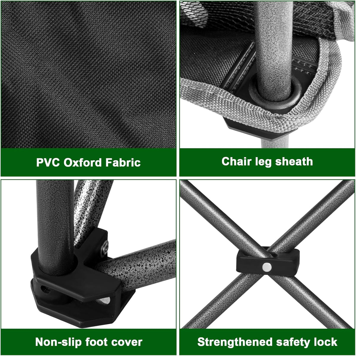Double Camping Chair for 2 Persons, Oversized Folding Loveseat Camping Chair with Cup & Wine Holders, Heavy Duty 750LBS Support, Portable Camping Couch for Outdoor, Lawn, Beach, Black+Grey