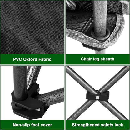Double Camping Chair for 2 Persons, Oversized Folding Loveseat Camping Chair with Cup & Wine Holders, Heavy Duty 750LBS Support, Portable Camping Couch for Outdoor, Lawn, Beach, Black+Grey