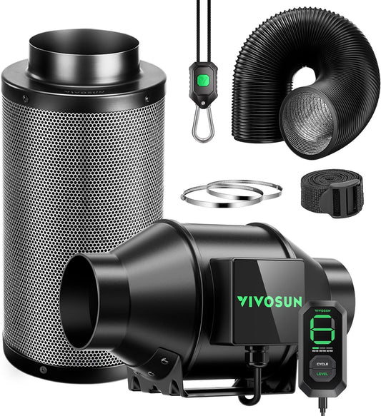 VIVOSUN Smart Air Filtration G4 Kit 4", AeroZesh G4 Inline Duct Fan with E12 Speed Controller, Carbon Filter & 8' Ducting, Cooling & Ventilation System for Grow Tents, Indoor Gardening, Hydroponics