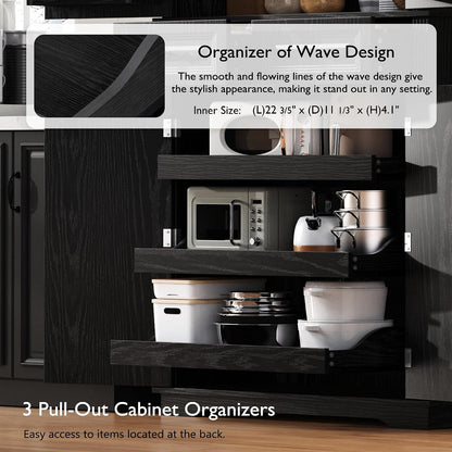 Ball & Cast 71" Farmhouse Kitchen Pantry Cabinet with 3 Pull-Out Organizers, Tall Storage Cabinet with 4 Doors, 2 Drawers, 6 Door Shelves & Adjustable Shelves, Freestanding Cupboard, Black