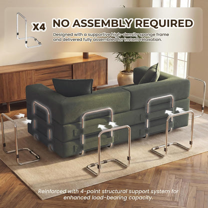 GRUSIGN 78 Inch Convertible Sofa Bed, 5-in-1 Futon Sofa Bed Pull Out Couch, Couch Bed for Living Room, Corduroy Couches for Bedroom, Apartment, No Assembly Sleeper Sofa Bed, Green