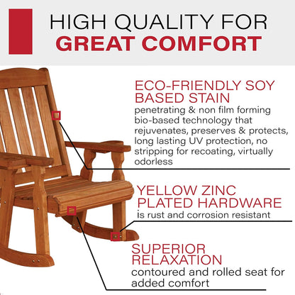 Amish Casual Heavy Duty 600 Lb Mission Pressure Treated Rocking Chair with Cupholders (Cedar Stain)