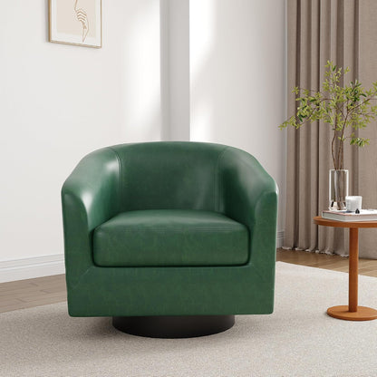 Lumibee Faux Leather Swivel Barrel Chairs Set of 2, Upholstered Comfy Round Swivel Accent Chair, 360° Rotation Single Sofa Club Armchair for Living Room, Reading Room, Bedroom, Green