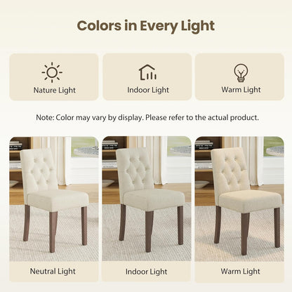 Upholstered Dining Chairs Set of 2, Modern Fabric Dining Chairs with Tufted Design, Kitchen Side Chairs, Farmhouse Dinner Chair with Wood Legs for Kitchen Restaurant Living Room, Beige