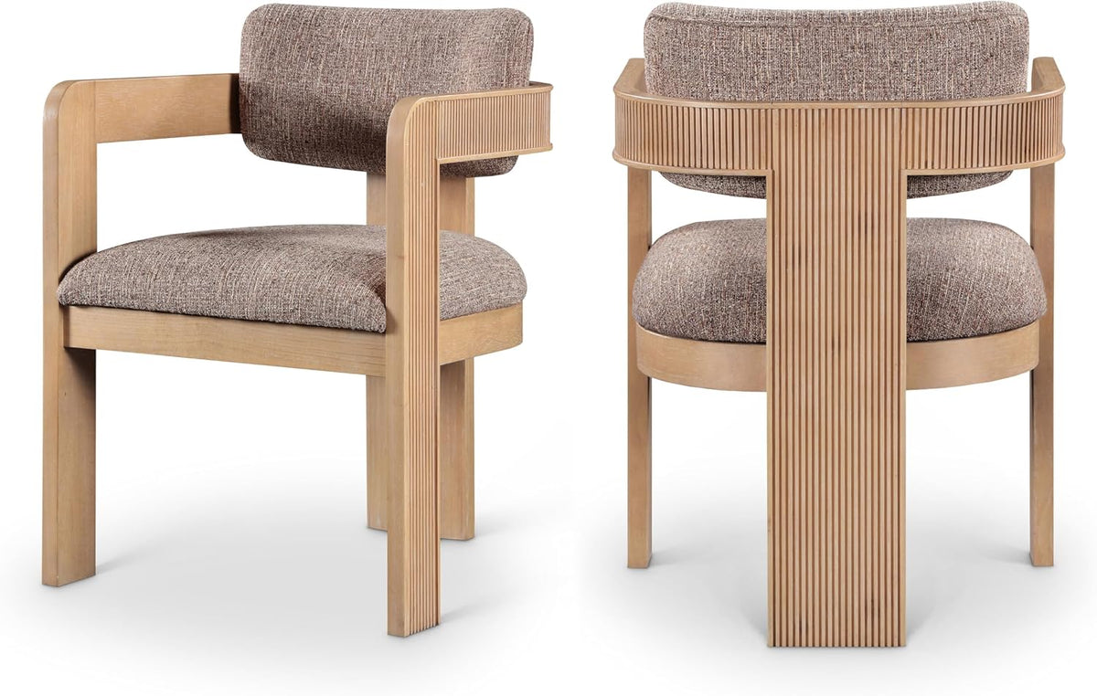Meridian Furniture Sacha Collection Art Deco Dining Chair, Solid Fluted Wood, 22.5" W x 22" D x 31" H, Set of 2 (Brown, Natural Finish, Velvet)