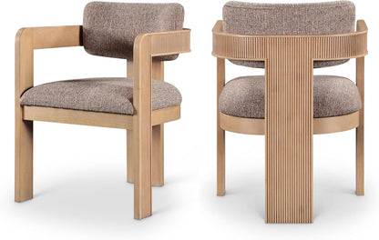 Meridian Furniture Sacha Collection Art Deco Dining Chair, Solid Fluted Wood, 22.5" W x 22" D x 31" H, Set of 2 (Brown, Natural Finish, Velvet)