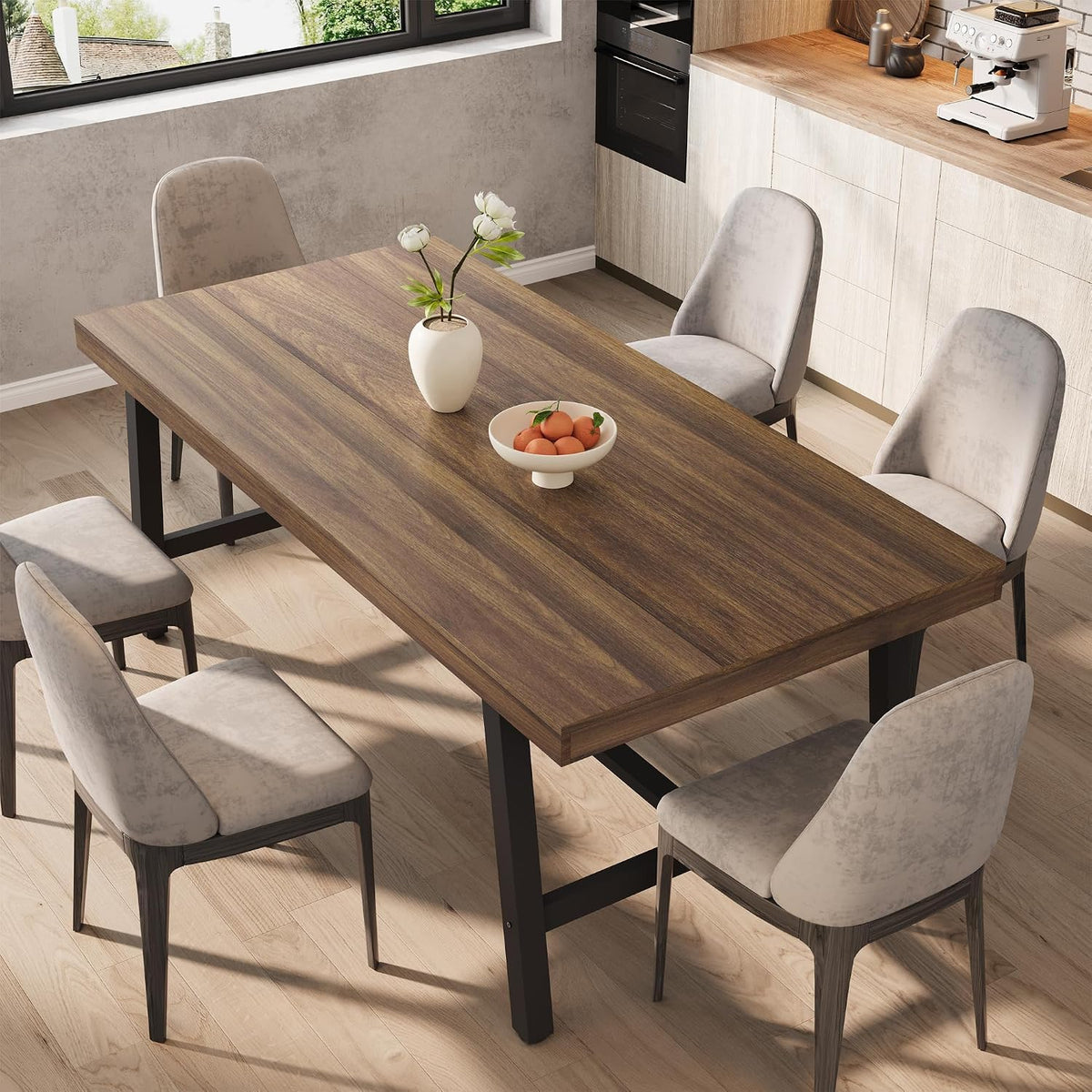 Garvee Industrial Dining Table for 6-8, 70.87" Heavy Duty Rectangular Kitchen Table with 2"×2" Metal Legs & Wood Top, Large Dining Table for Home Office, Dining Room, Brown.