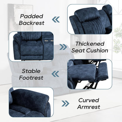Power Zero Gravity Reclining Loveseat with Adjustable Headrest, Double Reclining Loveseat with Console, Power Loveseat Recliner with USB & Type-C Ports for Living Room (Blue)