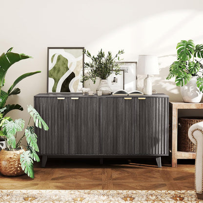 HOMCOM Fluted Sideboard Buffet Cabinet, 55" Modern Accent Console Cabinet with 4 Doors, 2 Adjustable Shelves and 5 Wood Legs, Dark Gray
