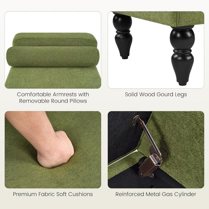 End of Bed Bench for Bedroom, 45.7" Linen Storage Ottoman Bench with Removable Pillows, Upholstered Entryway Bench with Solid Wood Legs, Storage Cabinet for Bedroom, Living Room, Entryway, Green