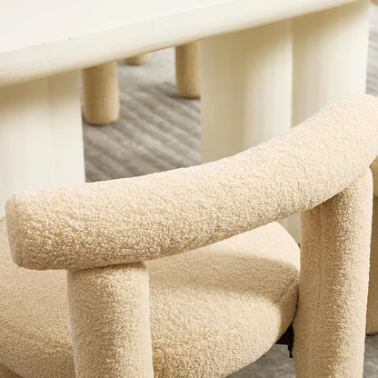 Modern Sherpa Dining Chair Set of 2, Camel | Soft Boucle Upholstery, Curved Back, for Kitchen Dining Room, Plush Padded Seat, Space Saving Side Chairs, for Living Room