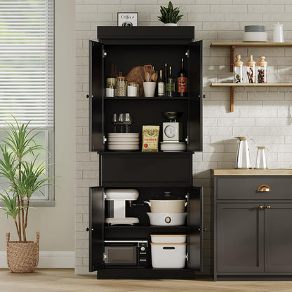 CABIHOME 35.43×16.54×9.45 Inch Entryway Storage Cabinet, MDF+PB+Iron with Rattan Doors & Adjustable Shelves, Freestanding Pantry for Living Room