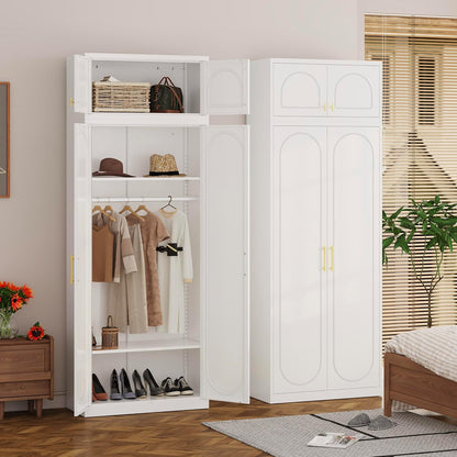 86" Tall Wardrobe Closet with Doors and Adjustable Shelves, White | Metal Armoire Wardrobe Closet, Wardrobe Cabinet with Hanging Rod, White Clothing Storage Cabinets for Bedroom, Home Office