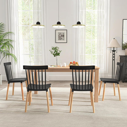 POWERSTONE Windsor Dining Chair Set of 4, Farmhouse Kitchen Chairs with Solid Wood Legs Spindle Dining Room Chair for Dining Living Room Restaurant Black
