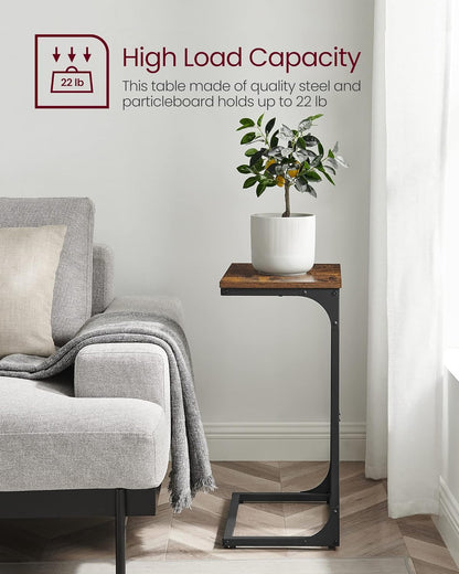 VASAGLE C-Shaped End Table, Side Table for Sofa, Couch Table with Metal Frame, Small TV Tray Table for Living Room, Bedroom, Rustic Brown and Black ULET353B01