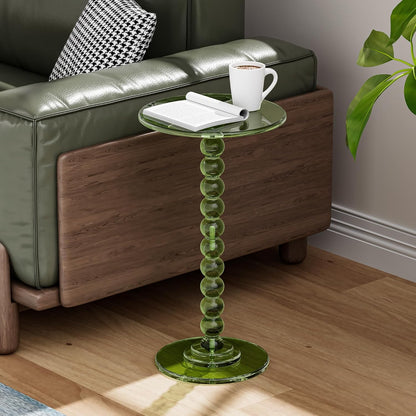Acrylic Side Table, End Table Round Top with Solid Post for Living Room, Bedroom, Balcony, Easy Assembly (Pedestal, Green)