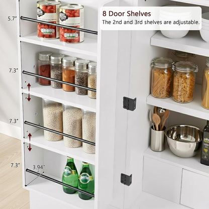 Arched Kitchen Storage | Adjustable Shelves，White-C | 8 door shelves hidden compartment anti-tip design easy assembly versatile spaces