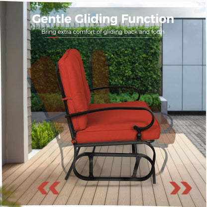 Crownland Outdoor Patio Glider Chair for 2-Person, Red | Wrought Iron Frame with Textilene Seat, Cushioned Loveseat, Smooth Gliding Bench for Porch, Garden, Backyard
