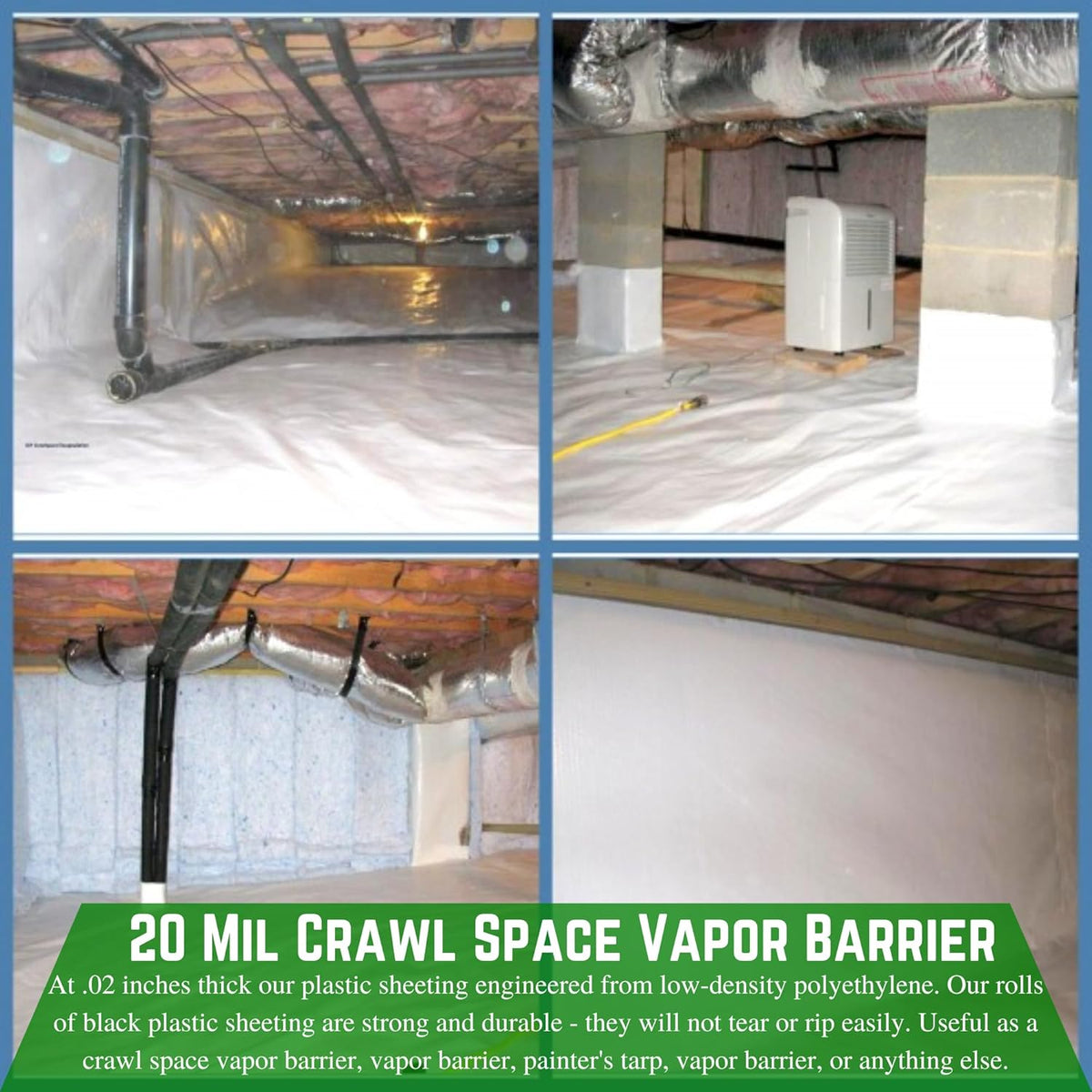 Farm Plastic Supply - Crawl Space Vapor Barrier, 20 mil - Thick Plastic Sheeting, Drop Cloth Moisture Barrier for Crawl Space Encapsulation, Heavy Duty Polyethylene, Black & White Film (24' x 75')