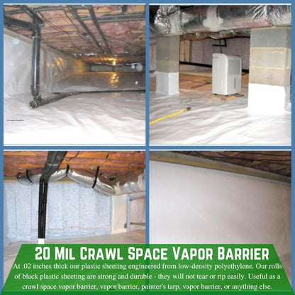Farm Plastic Supply - Crawl Space Vapor Barrier, 20 mil - Thick Plastic Sheeting, Drop Cloth Moisture Barrier for Crawl Space Encapsulation, Heavy Duty Polyethylene, Black & White Film (24' x 10')