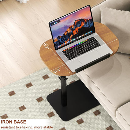 Solid Wood C Shaped Side Table for Sofa/Bed, Adjustable Height C Shaped End Table Metal Base, 360°Swivel/Flip Top Couch Tables That Slide Under, Small Spaces Laptop Stand Coffee Table (Wood)