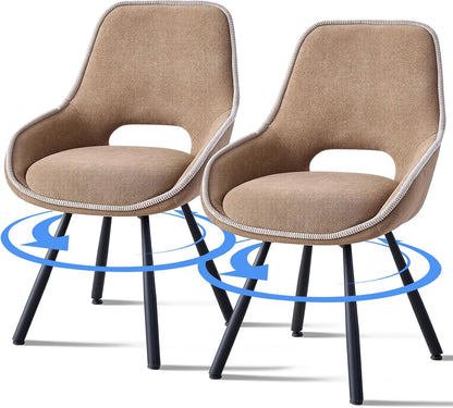 Dining Chair Set of 2, Upholstered 360° Swivel Chairs, Brown | Modern Dining Chairs With Thickened Cushion, Ergonomic Design & Adjustable Foot Pads, for Living Room, Bedroom and Restaurant
