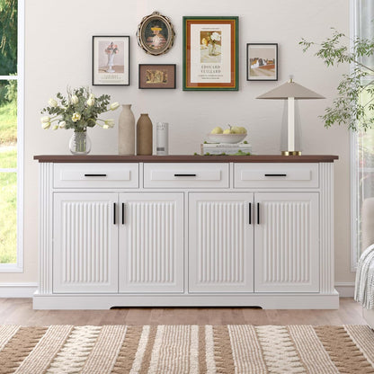 Modern Freestanding Storage Cabinet with Drawers Shelves and Countertop, Buffet Sideboard for Kitchen Living Room Entryway Office Coffee Bar (White-3 Drawer)
