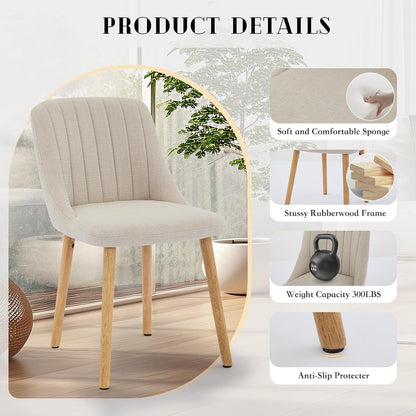 Dining Chairs Set of 6,Modern Fabric Upholstered Kitchen Chairs with Solid Oak Legs,Weight Capacity 300lbs,Easy Clean Fabric,Ergonomic Curved Back (Beige 6PCS, Oversized)