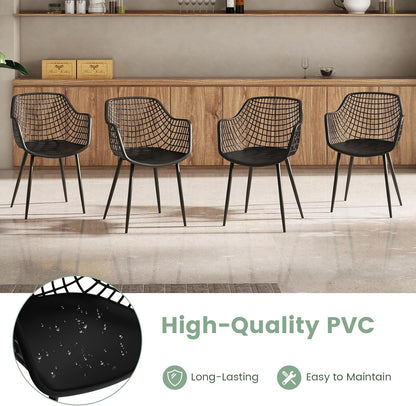 GOFLAME Dining Chairs Set of 4, Plastic Kitchen Chairs with Metal Legs, Hollowed Backrest and Curved Seat, Modern Accent Chairs, Armless Side Chairs for Living Room, Dining Room, Bedroom, Black
