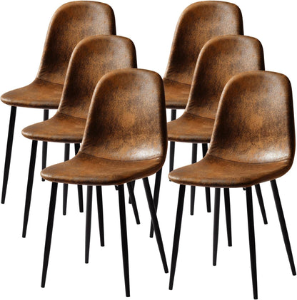 FurnitureR Dining Chairs Set of 6, Faux Suede Upholstered Kitchen & Dining Room Chairs with Metal Legs, Comfortable Mid-Back Side Chairs for Holiday Hosting & Everyday Use, Brown