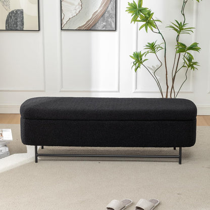 56" Boucle Storage Bench for Bedroom, Upholstered Teddy Ottoman Bench, Modern Extra Long Storage Bench for End of Bed/Entryway/Livingroom/Window (Black)