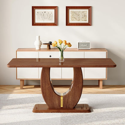 63" Wooden Dining Table for 4-6 People, Modern Farmhouse Kitchen Table with U-Shaped Legs, Rectangular Walnut Wood Dinner Table for Dining Room, Living Room, Home Office