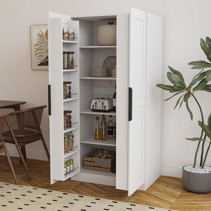 RuiSiSi 63" Tall Kitchen Pantry, Kitchen Pantry Storage Cabinet, White Freestanding Buffet Cupboards Sideboard with Doors & Shelves, Buffet Storage Cabinet for Kitchen Living Room Dinning Room